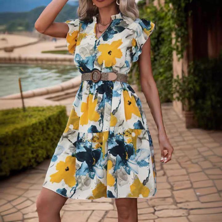 Women Ruffles Floral Dress A-line Lune London