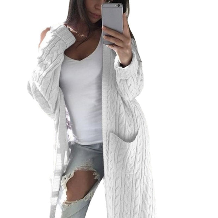 Women's knitted coat with patterns and practical pockets in an open cut Amarae