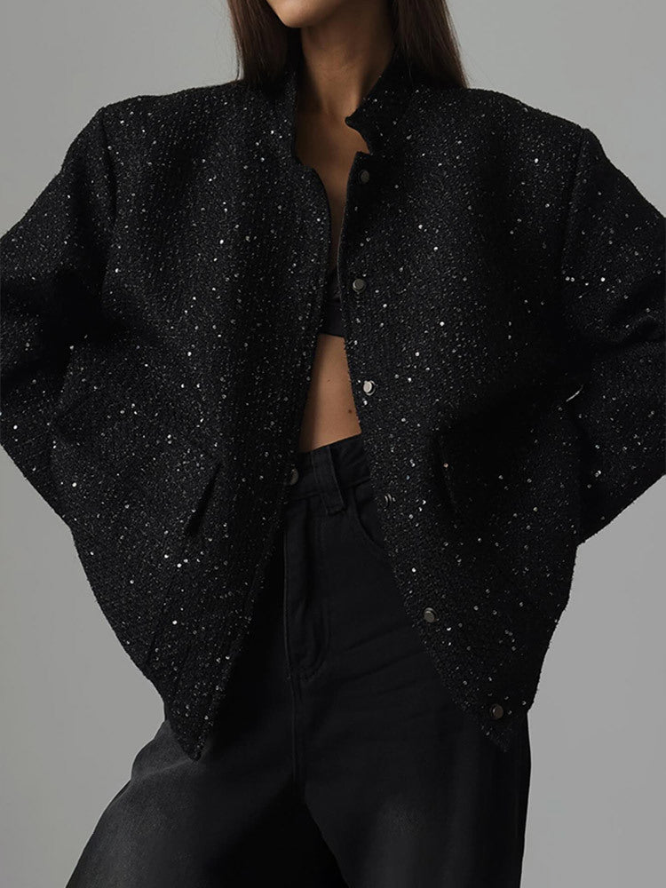 Ladies glamorous sparkling jacket with oversized fit and trendy pockets Amarae