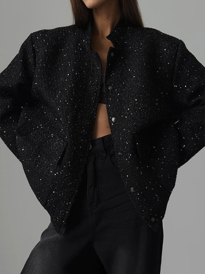 Ladies glamorous sparkling jacket with oversized fit and trendy pockets Amarae