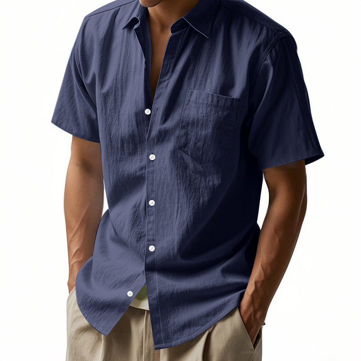 Short sleeve linen shirt for men with structured design and practical chest pocket Lune London