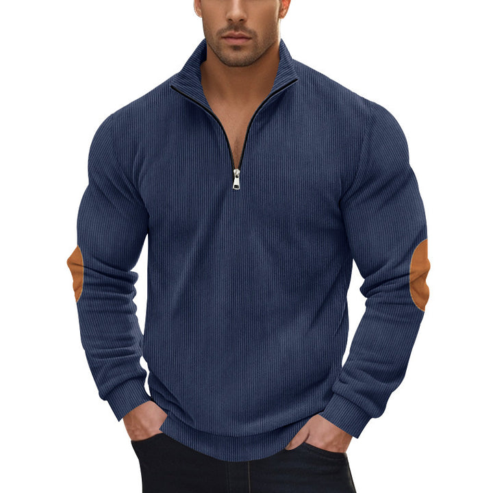 Fashion sweater for men with zipper and contrasting elbow patches Lune London