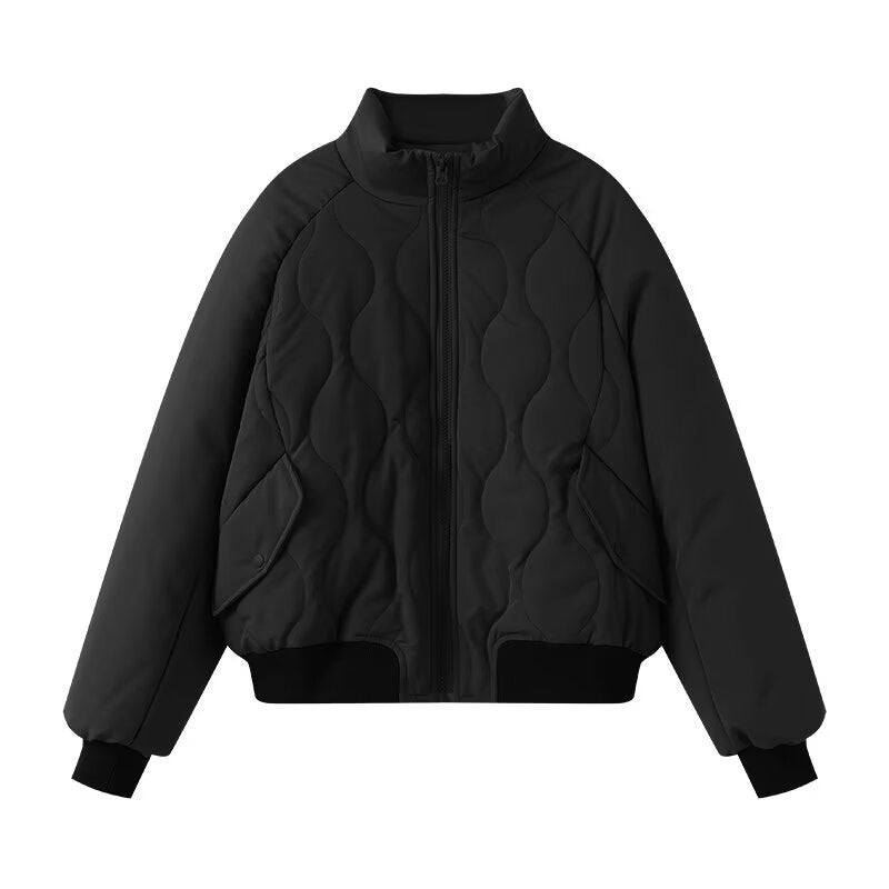 Fashionable quilted jacket for women with high collar and voluminous design Lune London