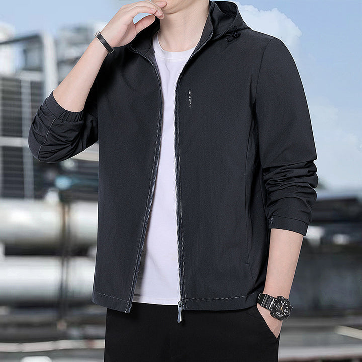 Men's hooded softshell jacket with checked lining, windproof and lightly padded Amarae
