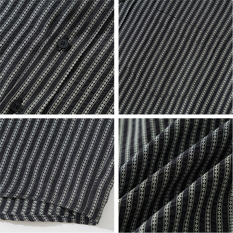 Men's Loose Striped Boxy Shirt made of Cotton Blend with Chest Pocket Amarae
