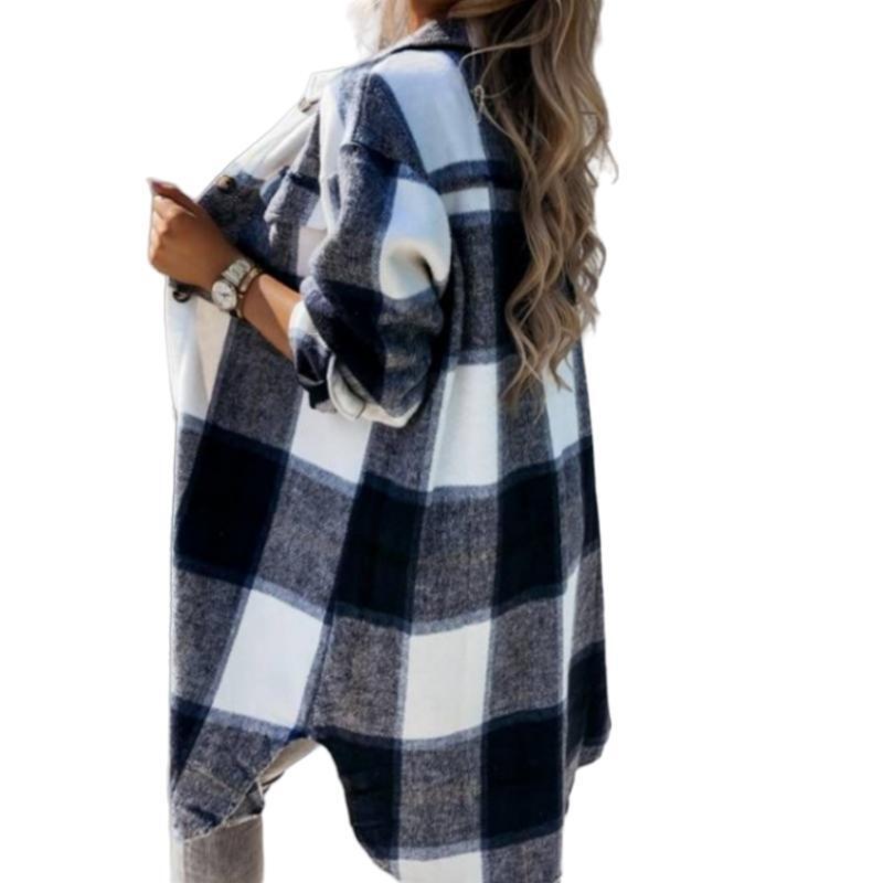 Oversized plaid shirt for women with button design and patch pockets Lune London