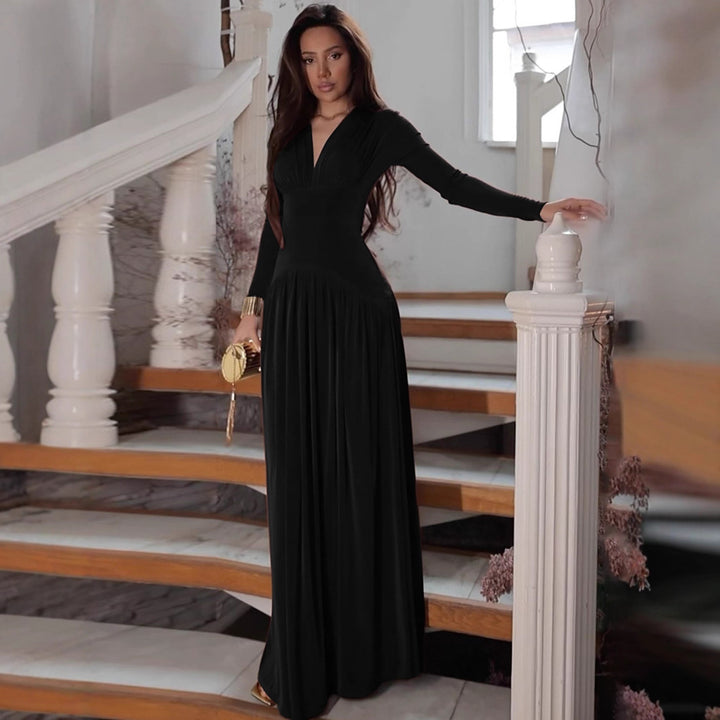 Elegant maxi dress for women with deep V-neckline and flowing cut Lune London