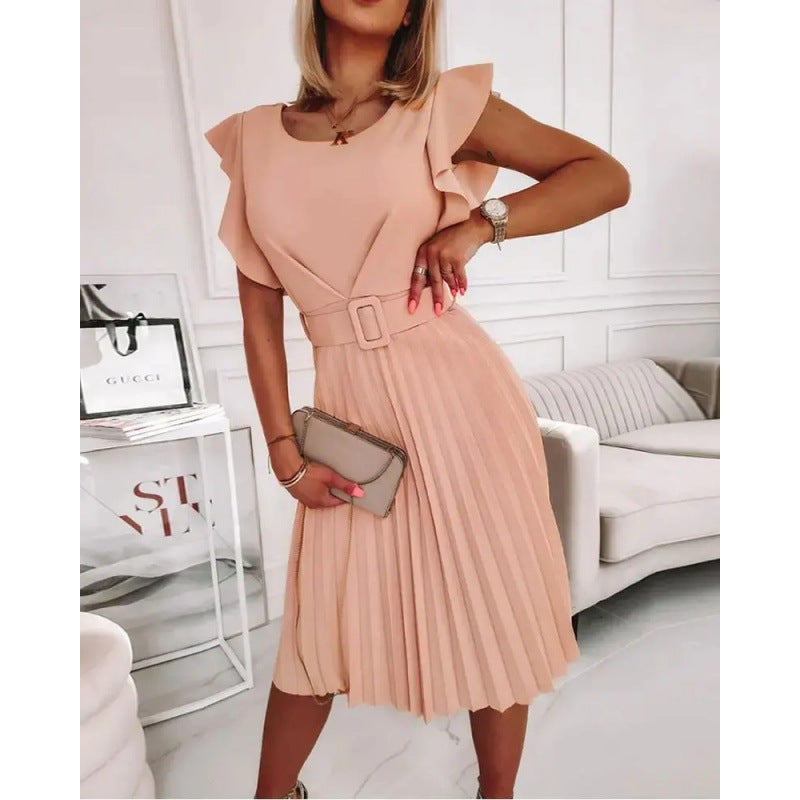 Lune London ruffled sleeve pleated midi dress for women