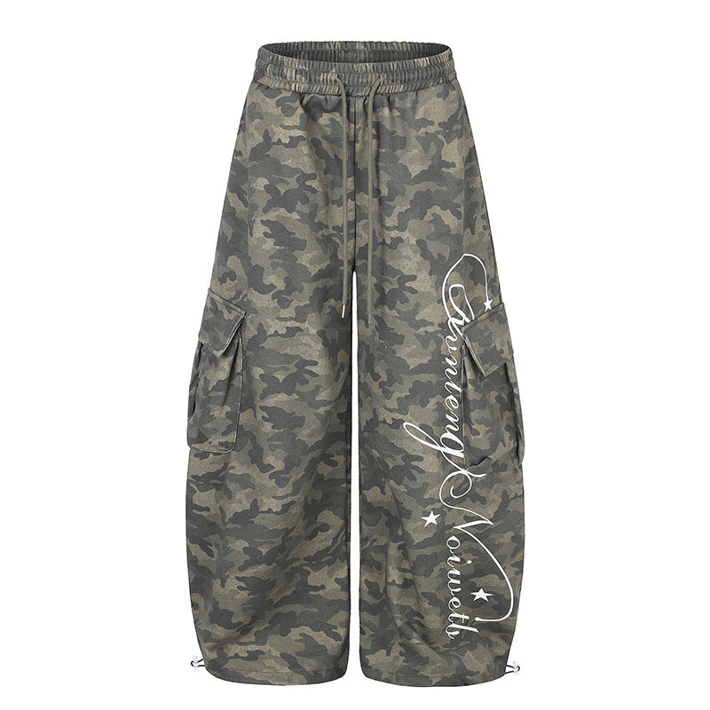 Women's Wide Cargo Palazzo Pants with Drawstring Waistband, Adjustable Hem, and Cargo Pockets Amarae