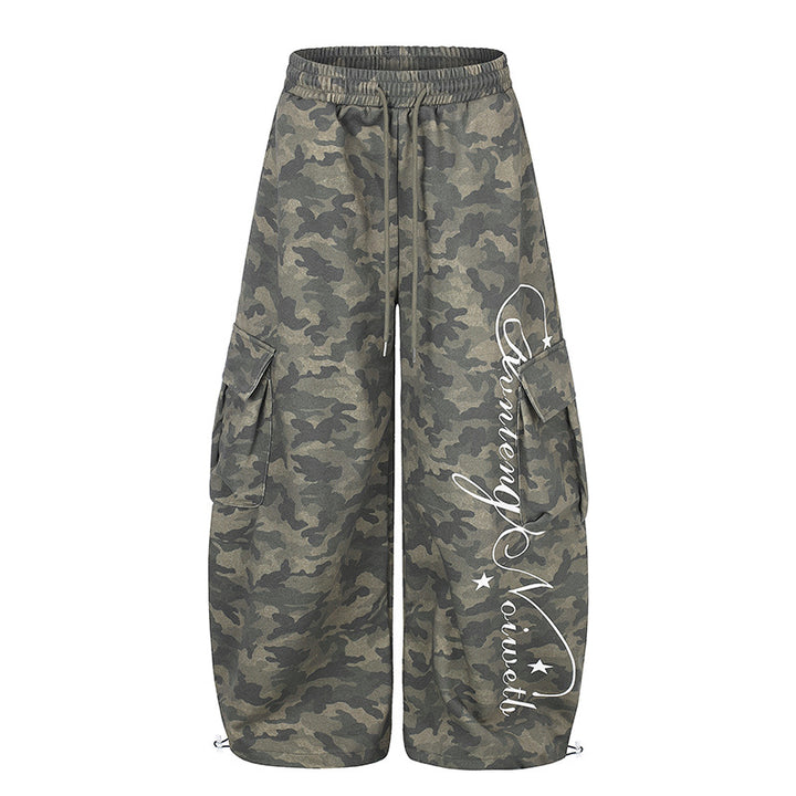 Women's Wide Cargo Palazzo Pants with Drawstring Waistband, Adjustable Hem, and Cargo Pockets Amarae