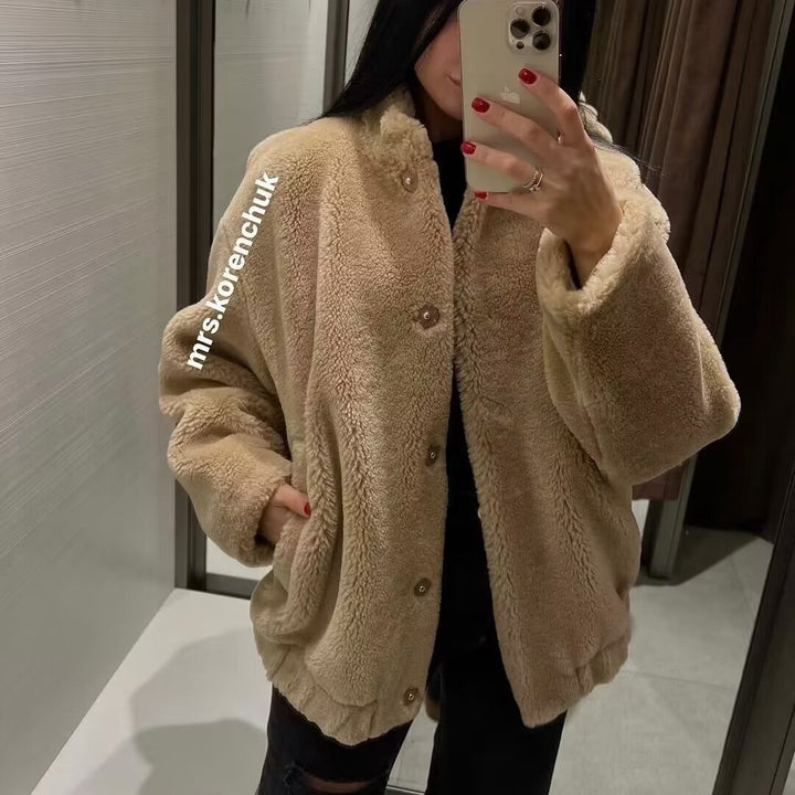 Ladies Cozy Fleece Jacket with High Collar and Practical Pockets Amarae