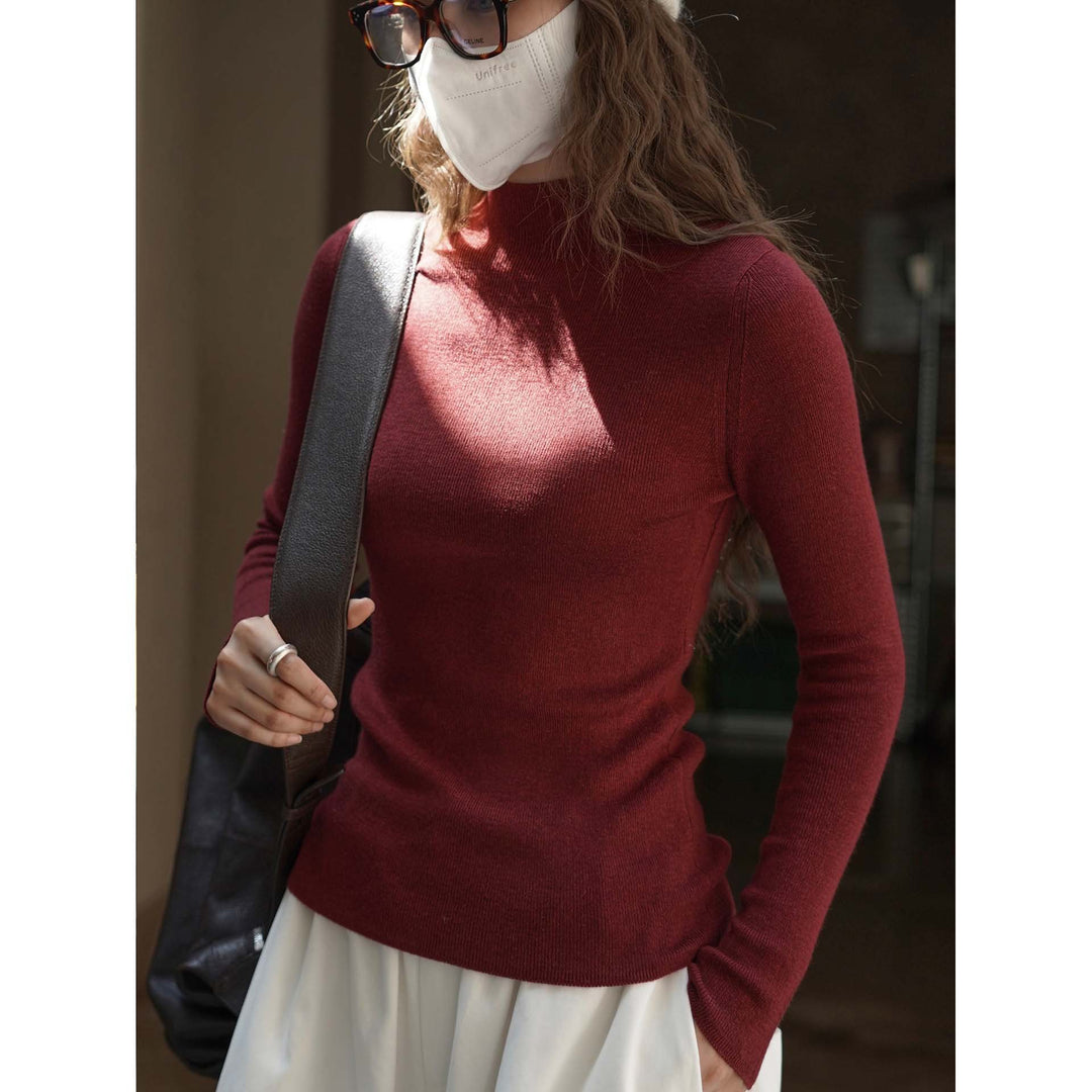 Women's Figure-Hugging Ribbed Knit Sweater with Short Stand-Up Collar and Extended Sleeves Amarae