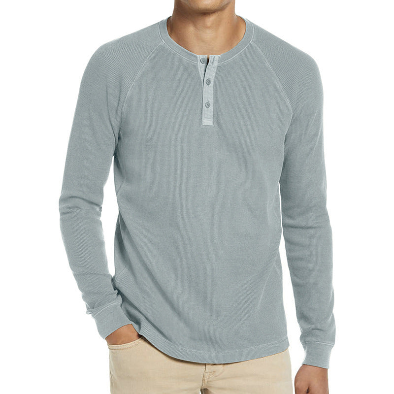 Men's Long Sleeve Henley T-Shirt in Breathable Cotton Blend with Button Placket Lune London