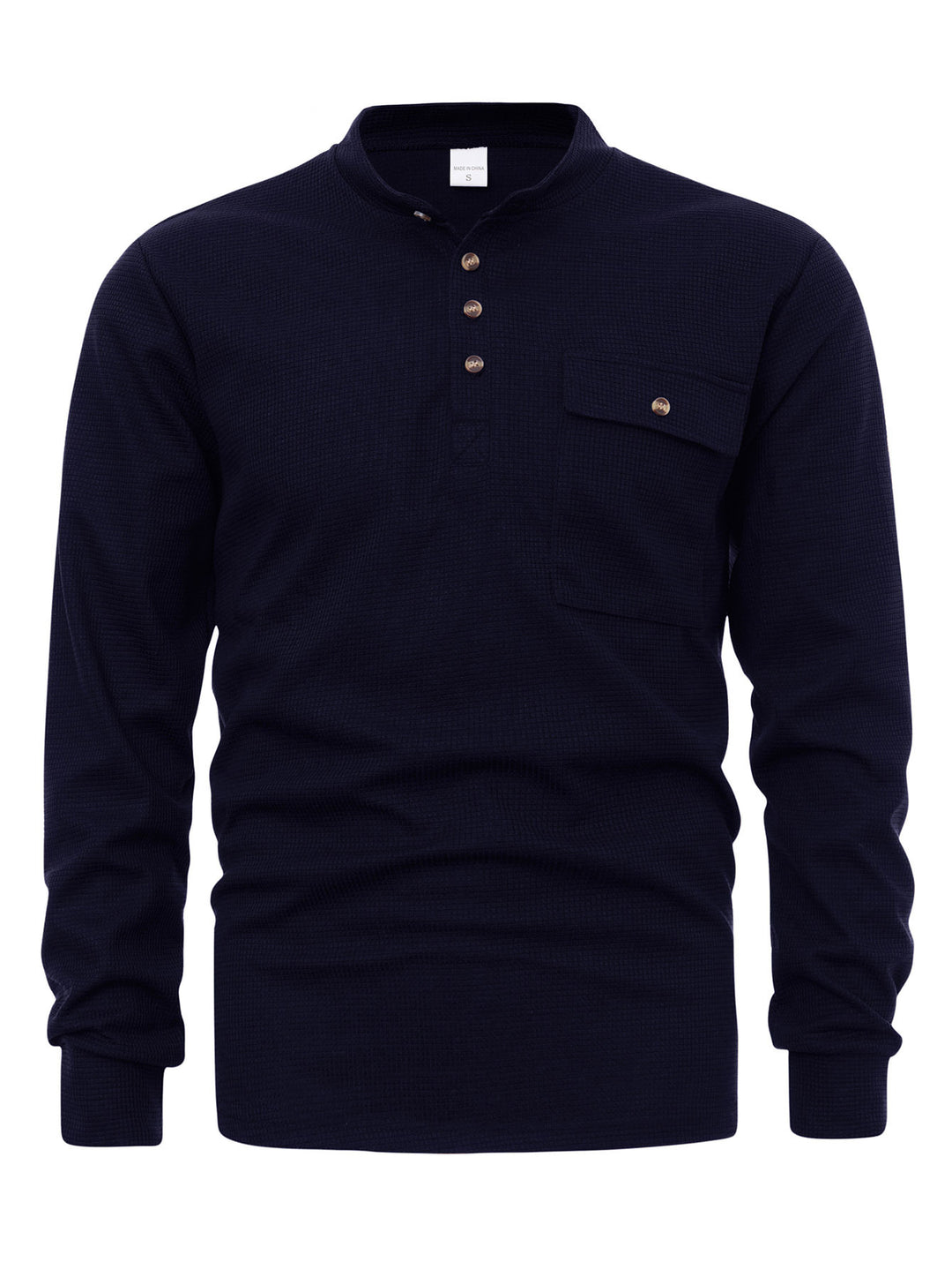 Men's long sleeve Henley shirt with structured design and practical chest pocket Lune London