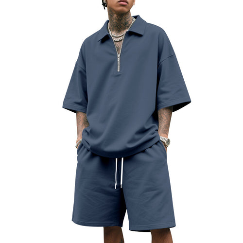 Men Short Sleeve Sports Set with Discreet Zip Details and a Casual Fit Amarae