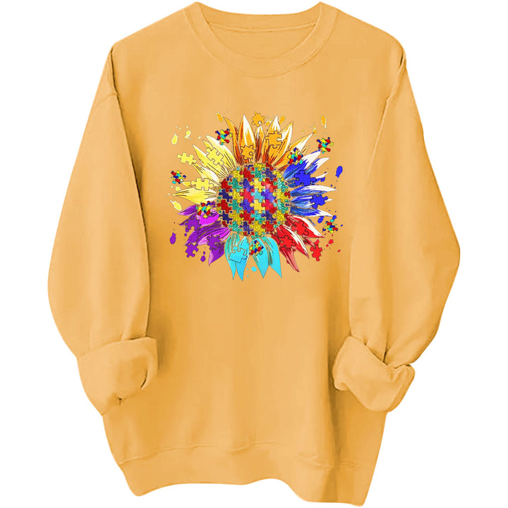 Sweatshirt pour femmes avec un design créatif de fleur de puzzle et une coupe confortable Chic & Stil