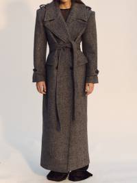 Women's Maxi Tailored Wool Blend Coat with Wrap Belt and Generous Lapel Collar Amarae