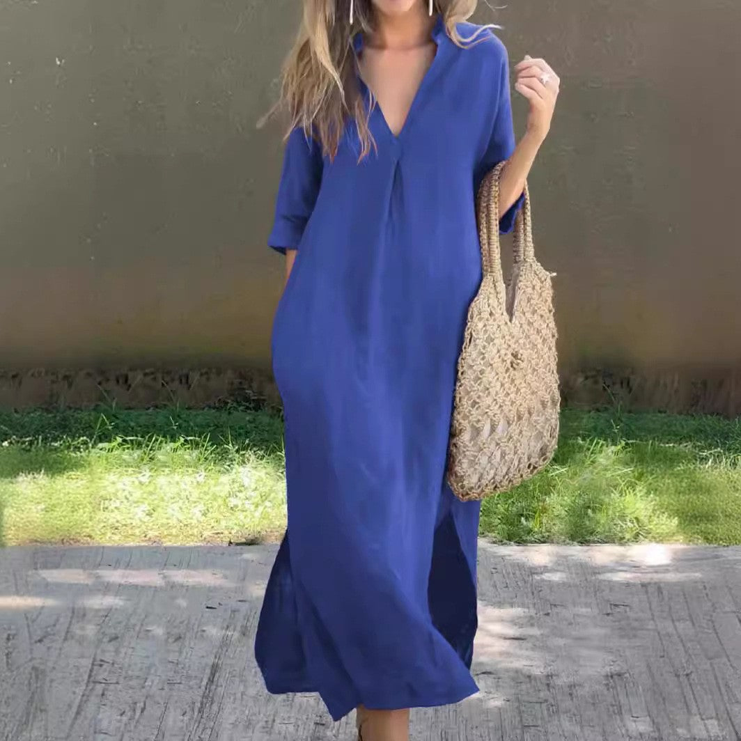 Hippie summer dress for women with V-neck and wide sleeves Lune London