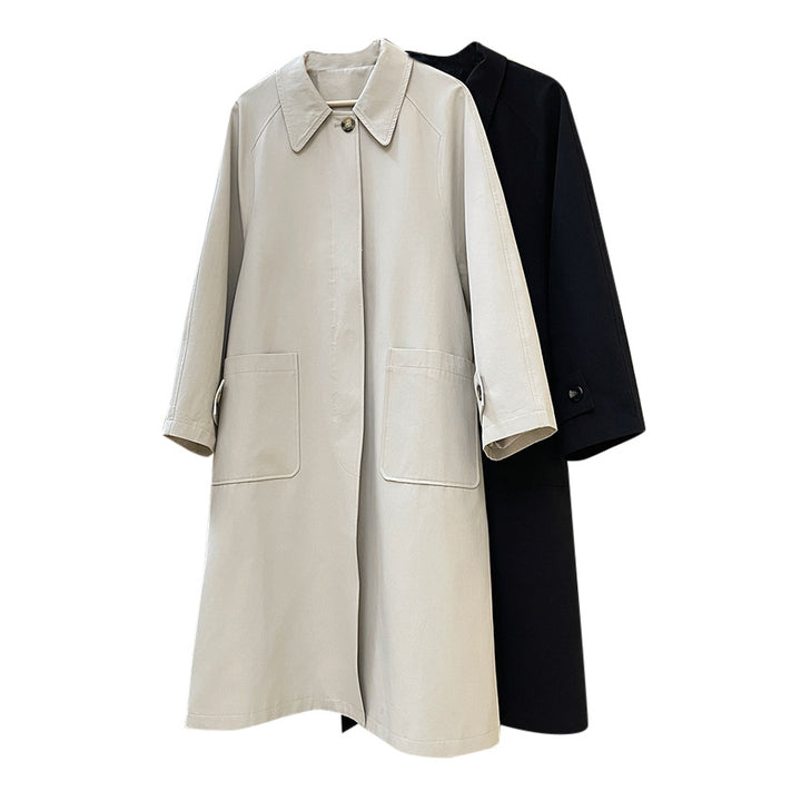 Women's longline coat in minimalist trench style with side pockets Amarae