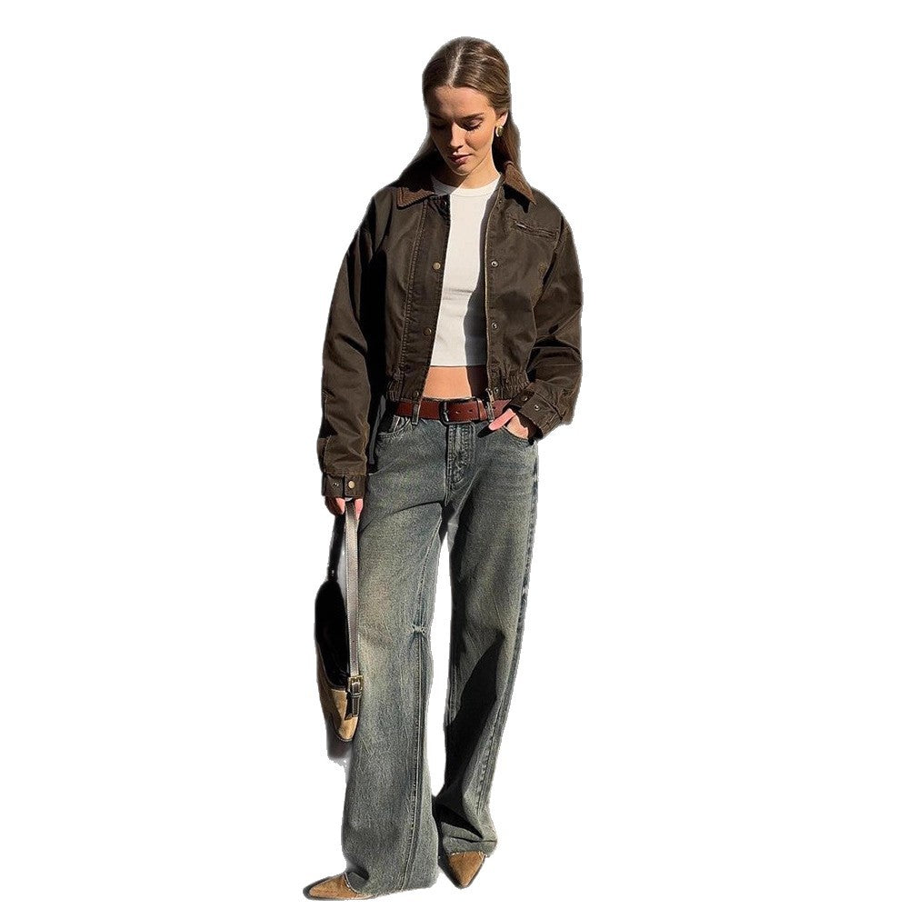 Women's Short Quilted Blouson Jacket in Leopard Pattern with Cord Collar Amarae