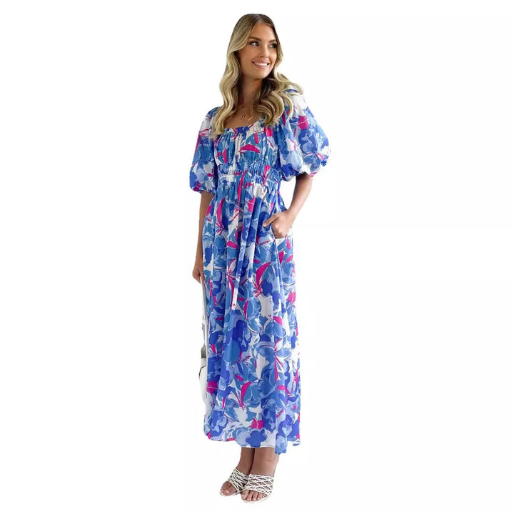 Women's Off-Shoulder Maxi Dress with Floral Patterns and Elastic Waist Lune London