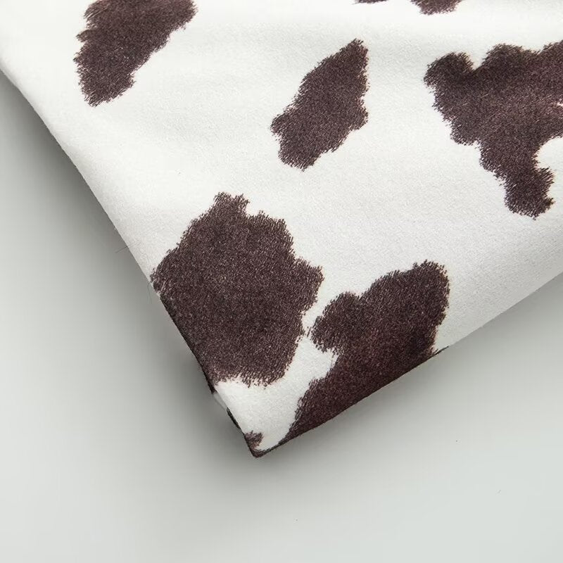 Women's Cropped Shirt Jacket in Boxy Cut with Cow Spot Print and Press Stud Placket Amarae