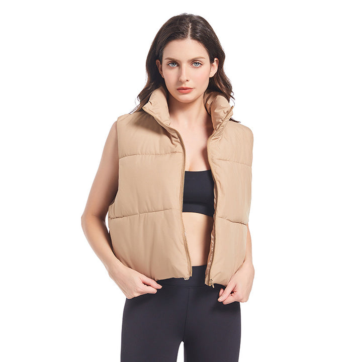 Ladies sleeveless down jacket with high collar and adjustable drawstring waist Lune London