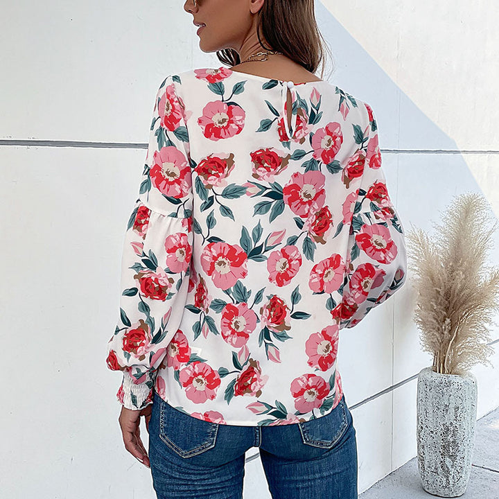 Women's blouse with floral pattern and elegant balloon sleeves Lune London