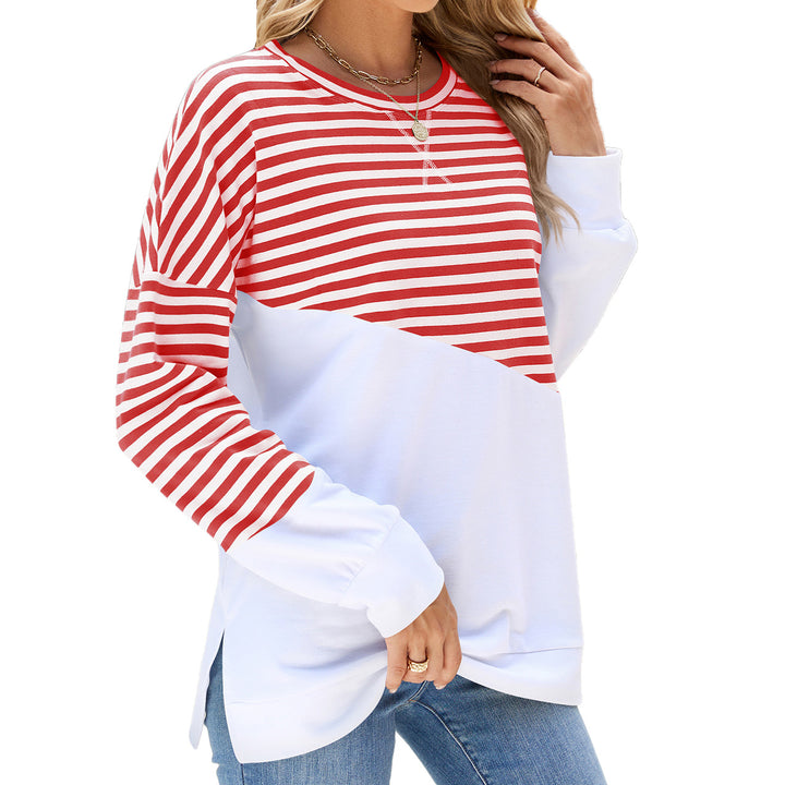 Casual women's sweatshirt with striped design and contrasting hem Amarae