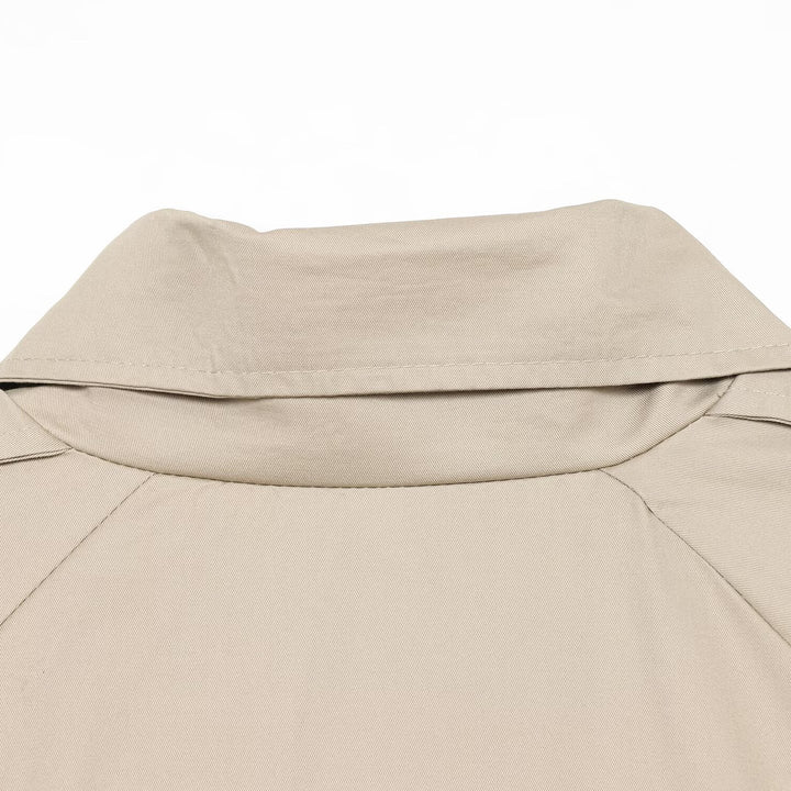 Women's short blouson trench coat with double-breasted button placket, shoulder epaulets, and waist belt Amarae