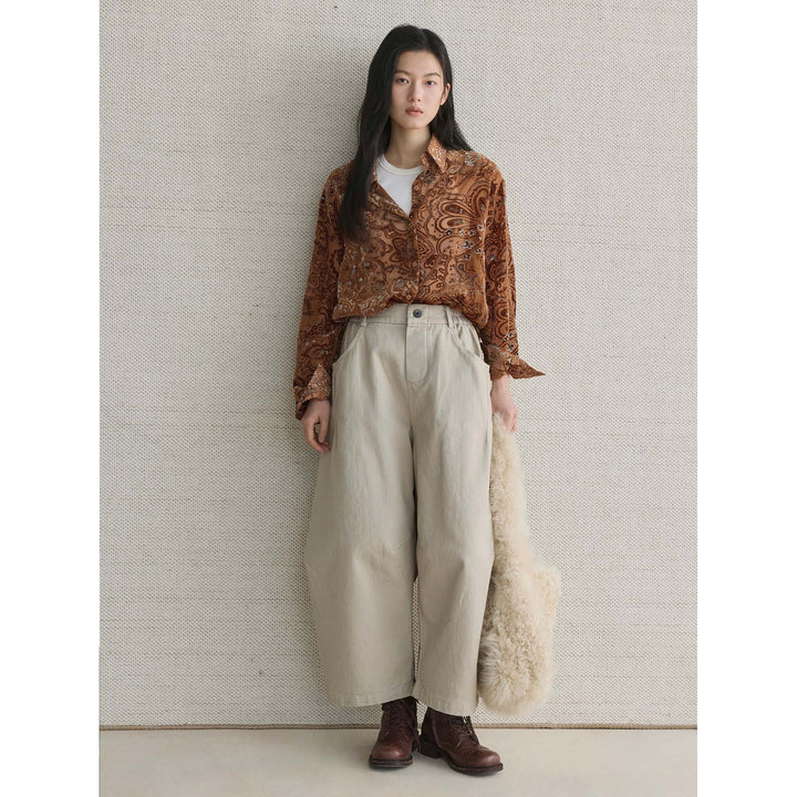 Women's high-waisted culotte pants made of cotton twill with a wide comfort waistband and large side pockets Amarae
