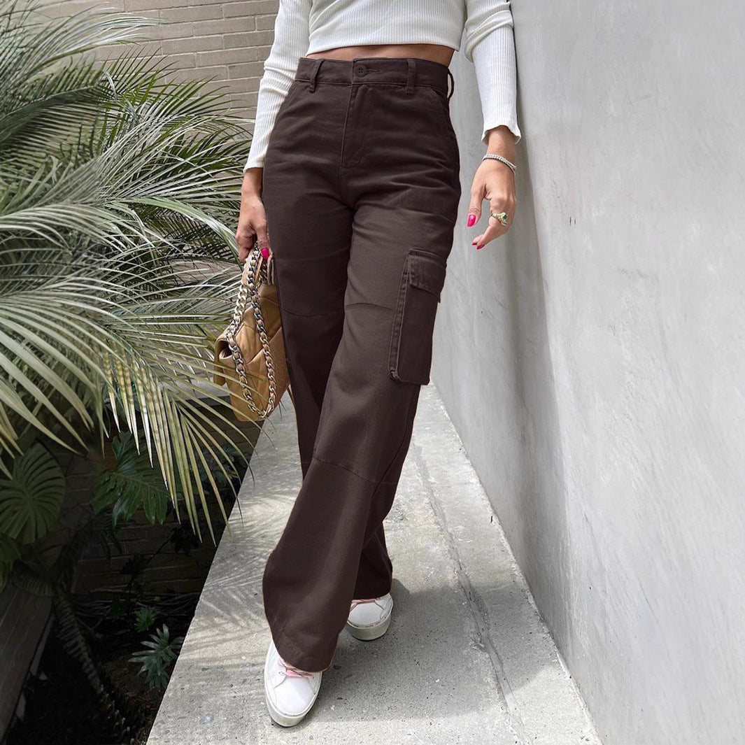 Women's High-Waist Utility Cargo Pants with Wide Leg and Knee Panels Amarae