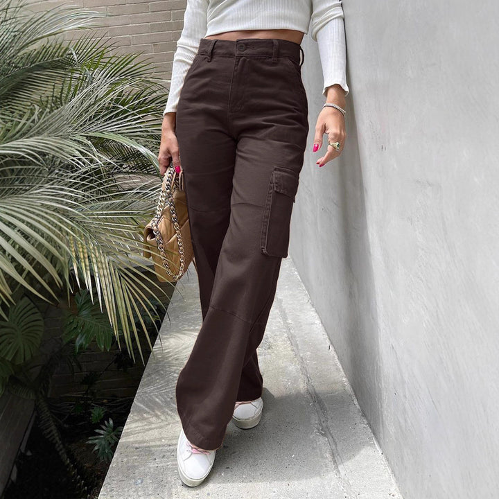 Women's High-Waist Utility Cargo Pants with Wide Leg and Knee Panels Amarae