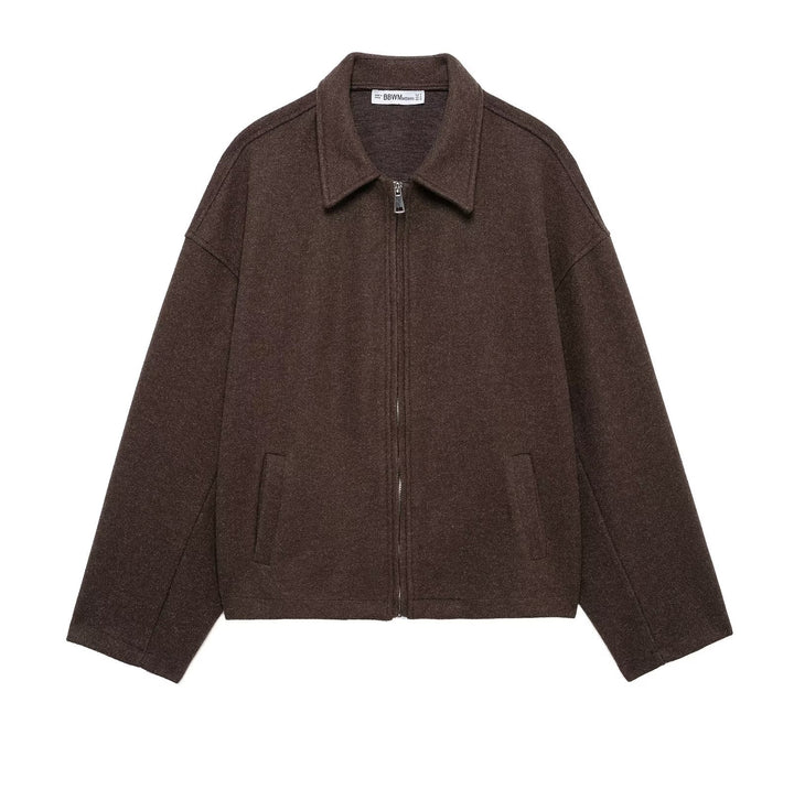 Fashionable women's transitional jacket with a stylish high collar and practical zippered pockets Lune London
