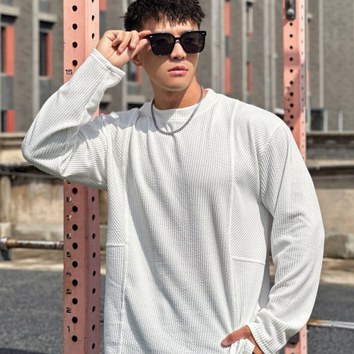 Casual textured fabric sweatshirt for men with practical pockets Amarae