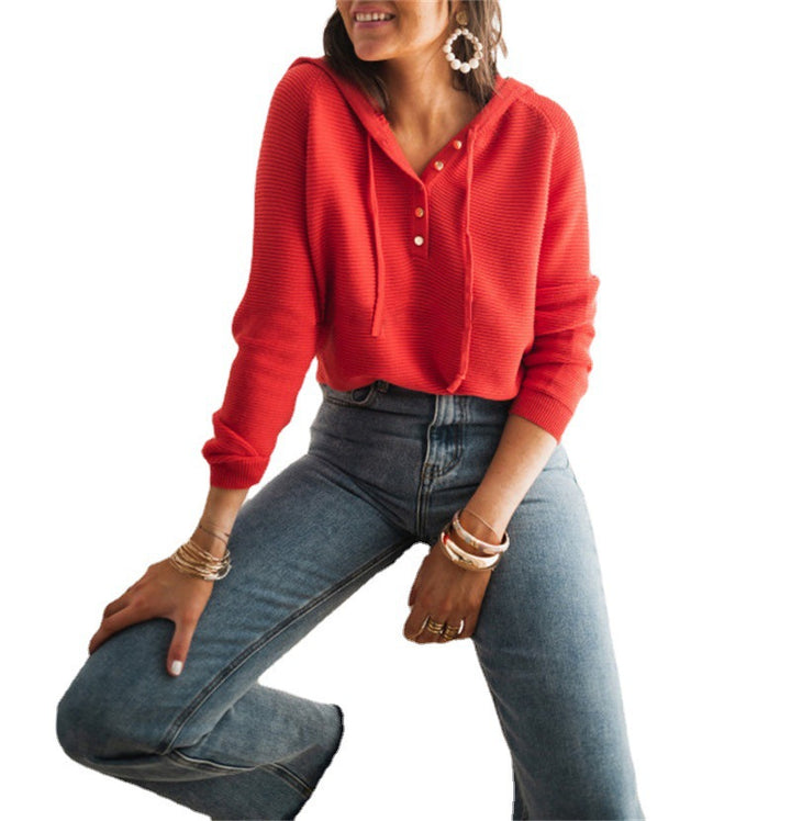 Women's hooded sweatshirt in structured fabric with trendy button details Lune London