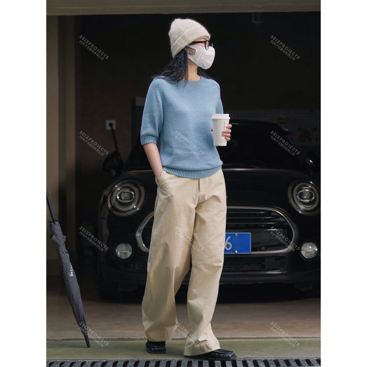 Women's Lightweight Fine Knit Sweater with Round Neck and Three Quarter Sleeves Amarae
