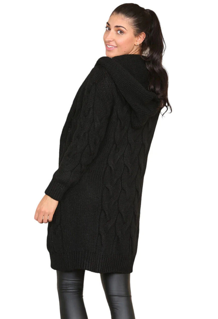 Manteau en tricot pour femme avec capuche et motif en câble texturé Chic & Stil