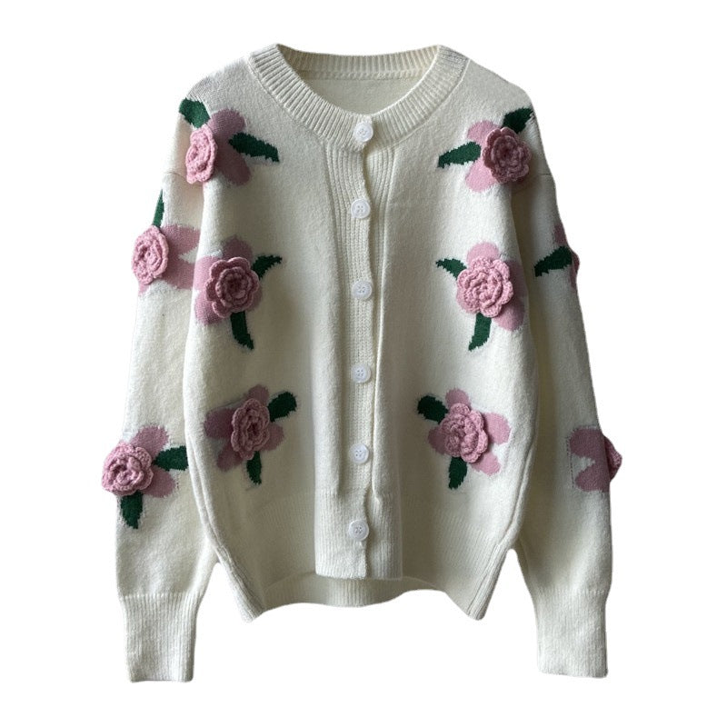 Cardigan pour dames avec motif floral élaboré et fermeture à boutons Chic & Stil