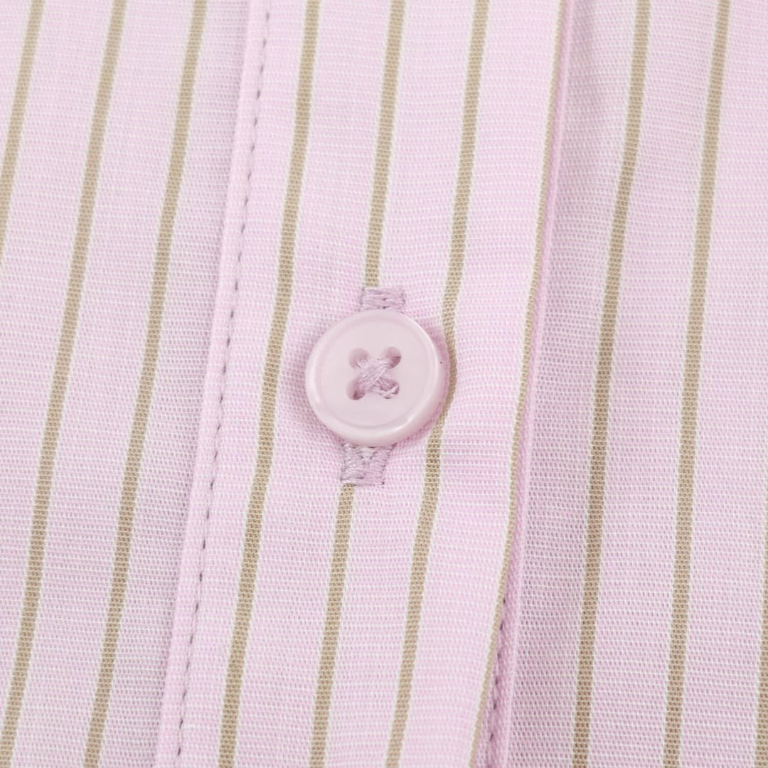 Women's Tailored Short Sleeve Blouse with Peplum, Shirt Collar and Fine Pinstripe Amarae