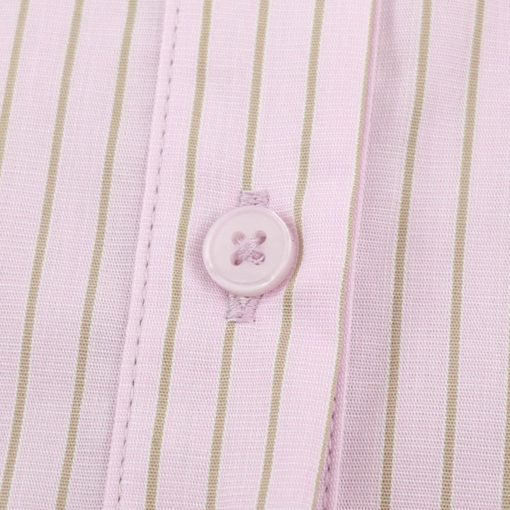 Women's Tailored Short Sleeve Blouse with Peplum, Shirt Collar and Fine Pinstripe Amarae