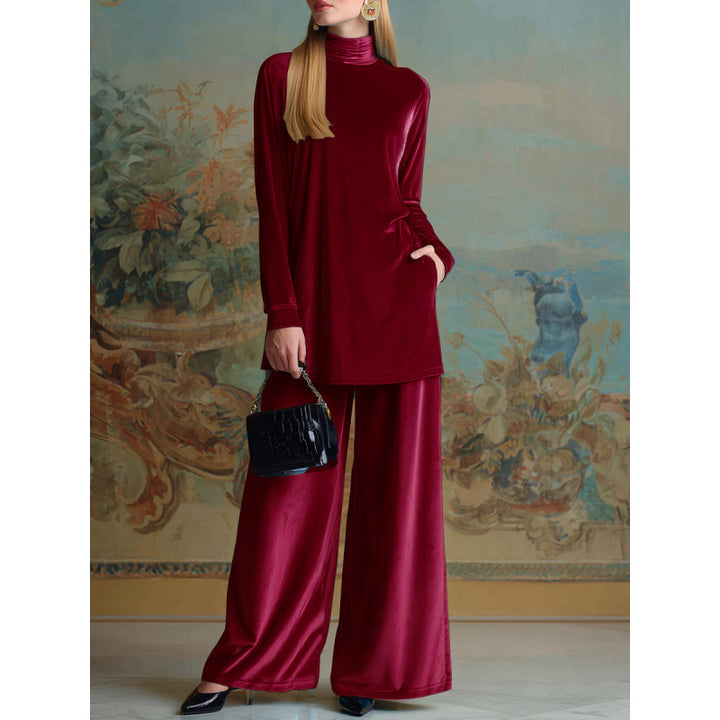Women’s Oversized Velvet Set with Turtleneck and Wide Palazzo Pants Amarae