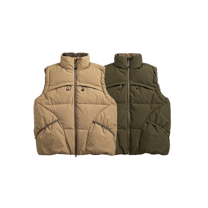 Unisex Padded Stand-Up Collar Vest with Two-Way Zipper and Drawstring Details Amarae