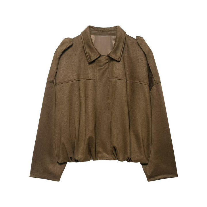 Women’s Oversized Cropped Jacket with Balloon Hem and Shoulder Cutouts Amarae