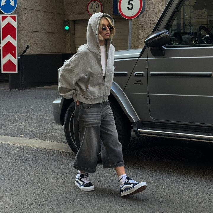Oversized casual shirt jacket for women with trendy decorative stitching and practical pockets Lune London