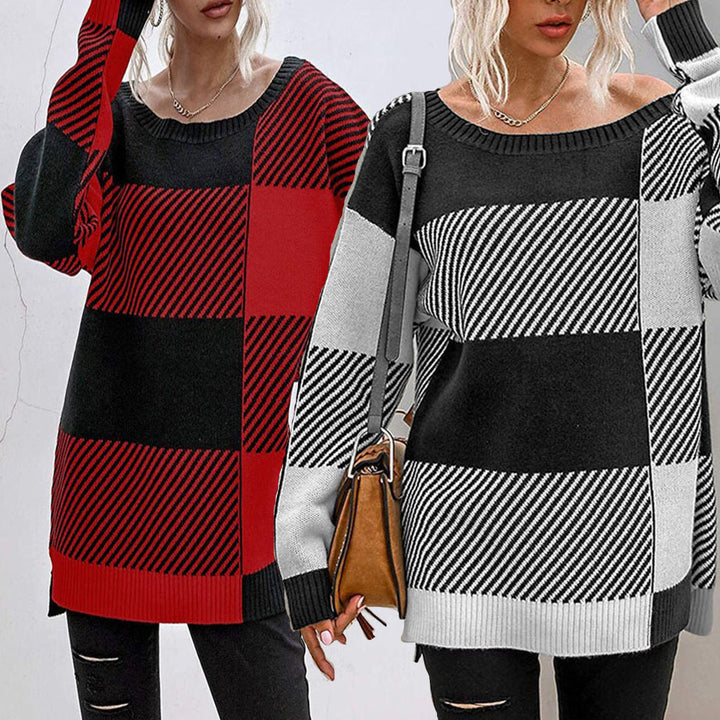 Oversized knitted sweater for women with geometric pattern and relaxed fit Lune London
