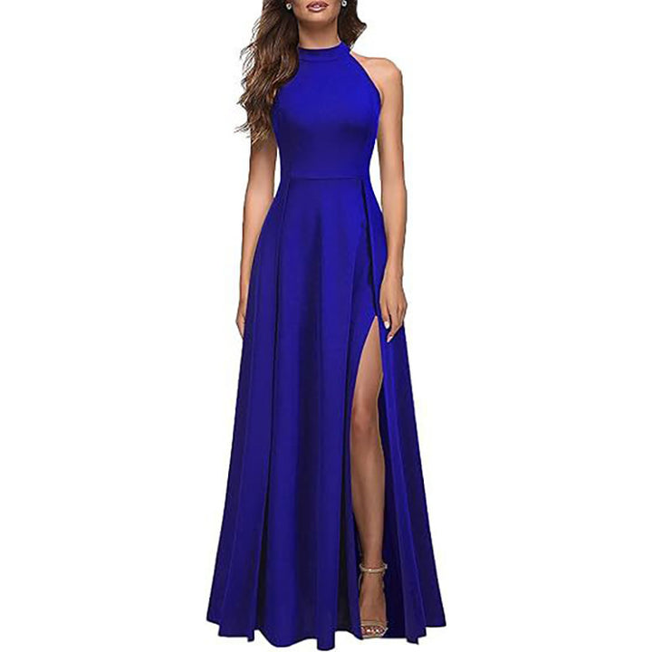 Ladies Elegant Maxi Dress with High Slit and Chic Sleeveless Design