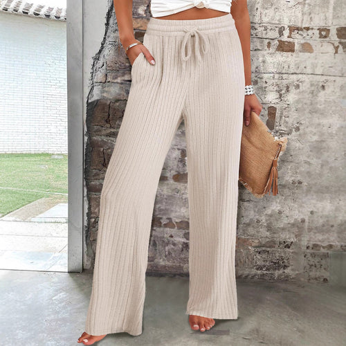 Wide ribbed knit pants for women with elastic waistband Amarae