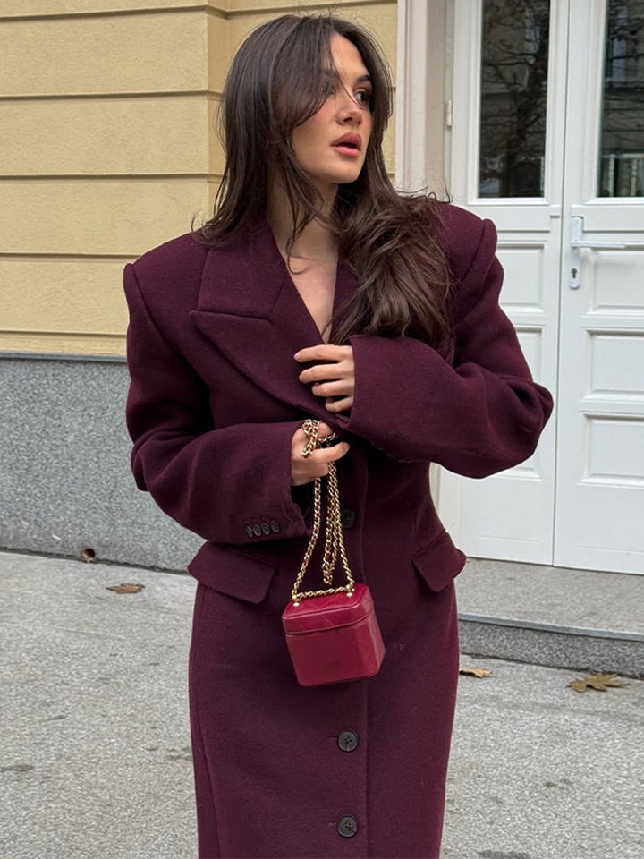 Women's Maxilength Wool Blend Coat with Tailored Cut and Button Placket Amarae