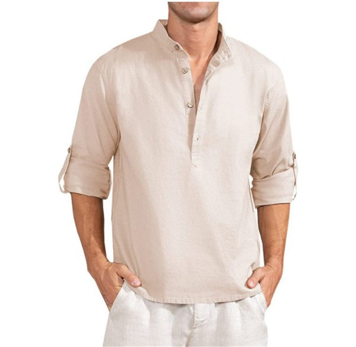 Linen shirt for men with a high collar and practical button details Lune London